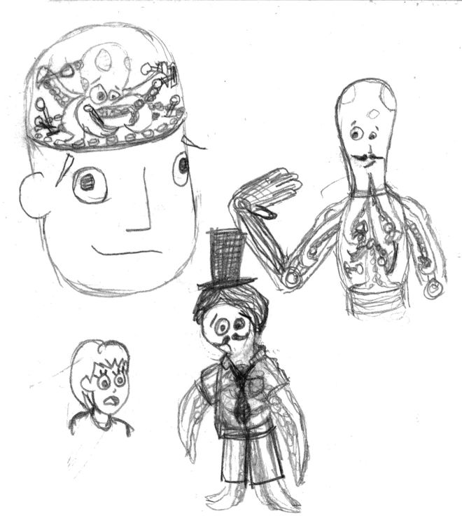 IMAGE: Octodad early sketches – octopus controlling robot human