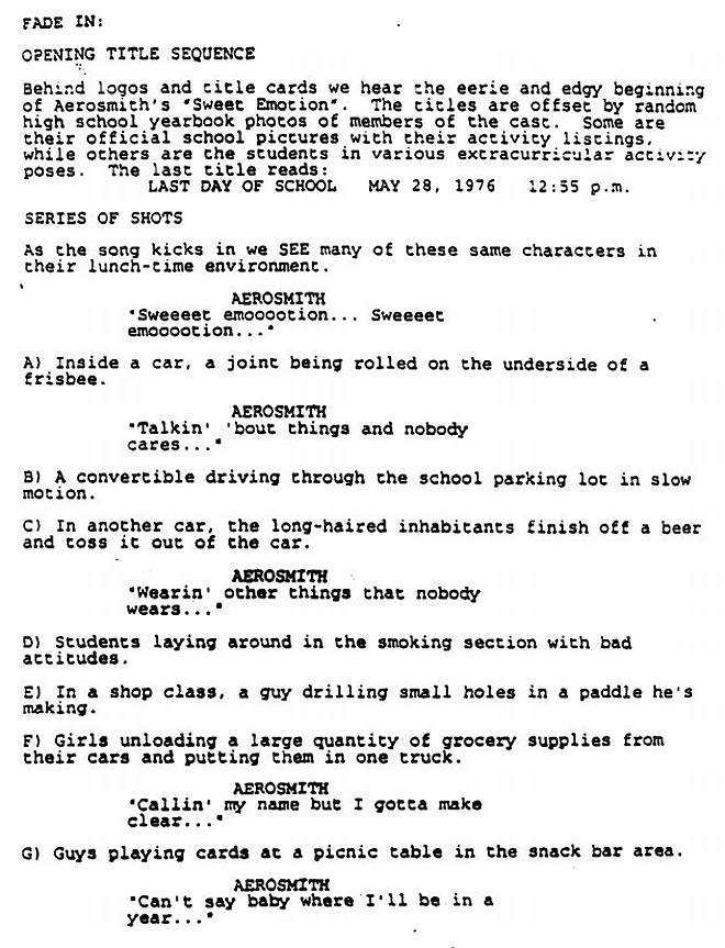 IMAGE: Dazed and Confused Script Excerpt